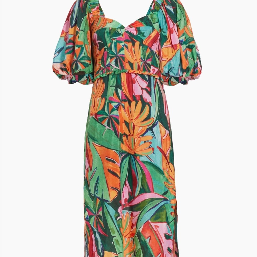 FARM Rio Green and Orange Midi Dress. Worn once.